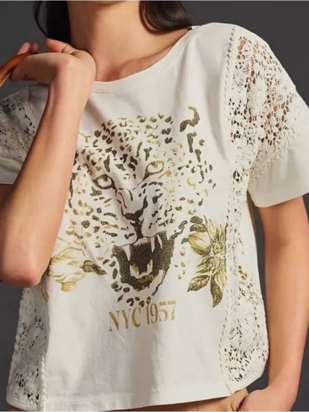 Pilcro Anthropologie Leopard Floral Lace Graphic Tee